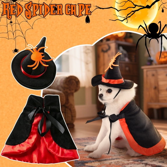 Halloween Dog Costume Set with Cape Hat Collar & Accessories, Funny Pet Cosplay Dress Up Outfit for Cats Small Medium Dogs, Party Photo Prop Clothes(C)