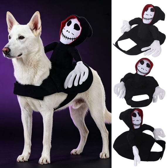 Halloween Dog Costume, Skeleton Grim Reaper Ride‑On Pet Costume, Funny Puppy Dog Halloween Outfit for Medium Large Dogs Holiday Party Cosplay Dress‑Up