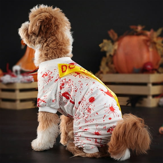 Halloween Dog Dress Scary Dog Halloween Costumes for Small Dog Girl Bloody Handprint White Puppy Dress for Cat Funny Pet Cat Clothes Costume with “DO NOT Enter” Sash for Holiday L