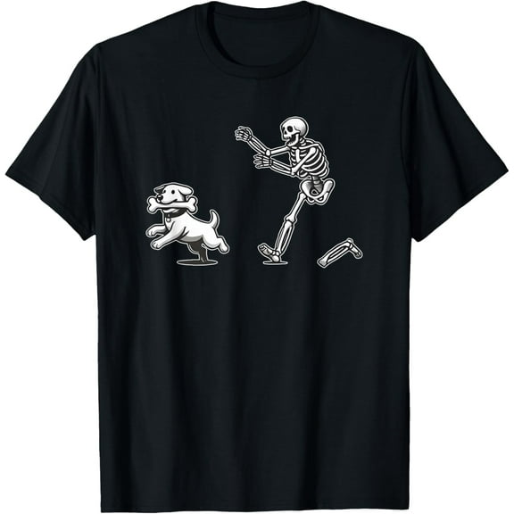 Halloween Dog, Funny Skeleton, Skeleton Chasing Dog Men Women T-Shirt