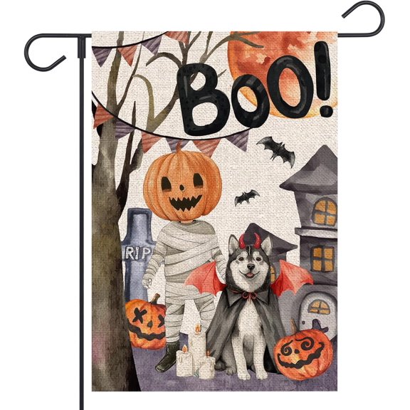 Halloween Dog Garden Flag 12x18 Inch Double Sided Outdoor Boo Zombie Jack O'Lantern Holiday Yard Decorative Flag