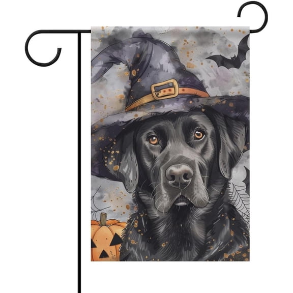 Halloween Dog Garden Flags Flag 12x18 Inch Double Sided Cute Black Labrador Retriever Dog Small Seasonal Welcome Yard Decoration for Outside Porch