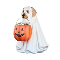 Halloween Dog Ghost Statue with Pumpkin Candy Holder Indoor/Outdoor Decoration for Spooky Festivities