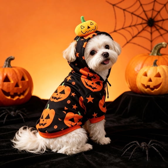 Halloween Dog Hoodie, Pumpkin Pattern Pet Sweatshirt with Hood for Small and Medium Dogs, Warm Holiday Apparel