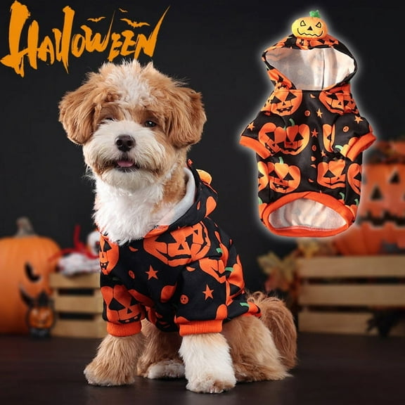 Halloween Dog Hoodies Pumpkin Dog Cat Costume Warm Puppy Clothes for Medium Dog Boy Girl Holiday Cat Apparel Hooded Dog Sweatshirt for Cat Small Dog(S)