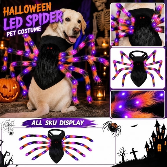 Halloween Dog, Light Up, for Dogs, Halloween Decorations, Black Plush Pet Harness for Cats and Dogs, Fluffy Furry Led Purple Orange Light Up Legs, Fun Prank Dress Up Prop for