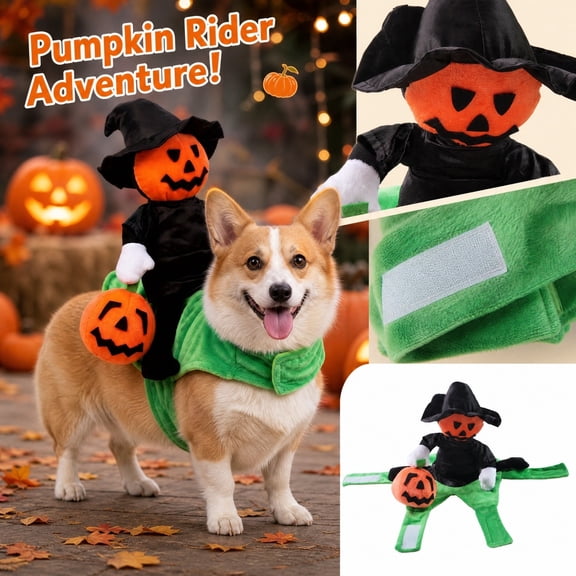 Halloween Dog Riding Pumpkin Costume for Cats and Small Dogs Festival Party Pet Pumpkin Costume