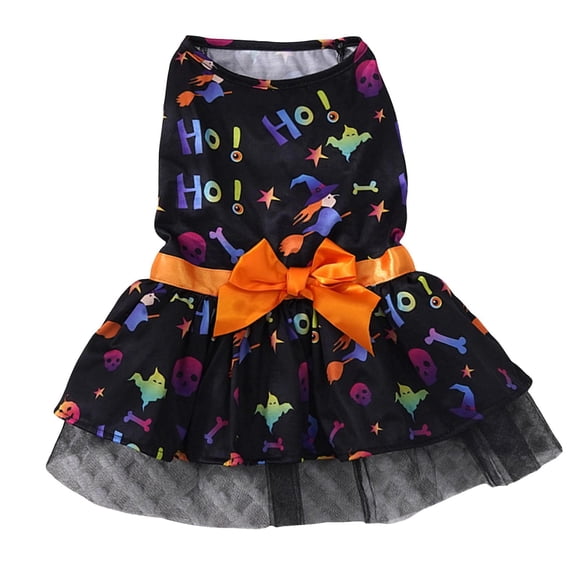 Halloween Dog, Small Dog, Dog Clothes for Small Dogs, for Dogs, Vibrant Witch Ghost Skull Pattern Mesh Hem Pet Halloween Dress for Trick-Or-Treating, Holiday Events and Home Play