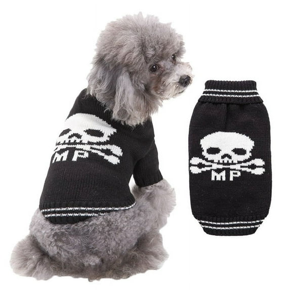 Halloween Dog Sweaters Sets Black Skull and Bones Boo Puppy Dog Clothes Pet Knitwear for Dog Cat Pet Costume-L