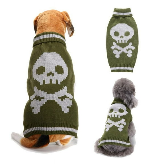 Halloween Dog Sweaters Sets Grass Green Skull Boo Puppy Dog Clothes Pet Knitwear for Dog Cat Pet Costume-XS
