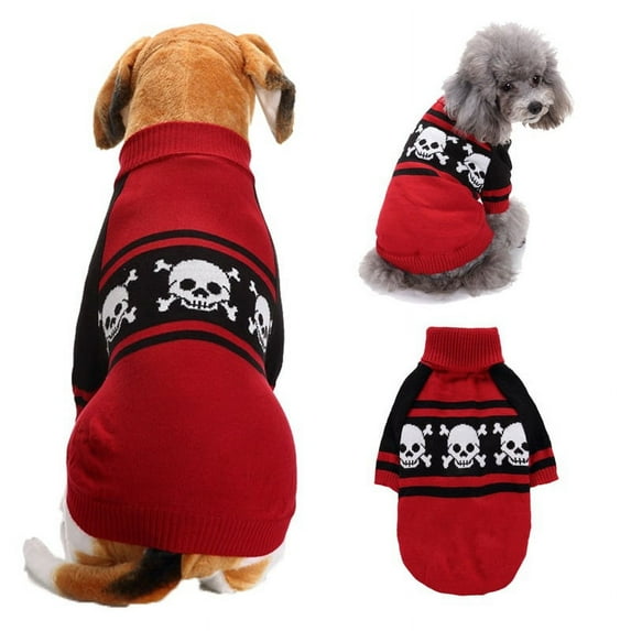 Halloween Dog Sweaters Sets Red Skull and Bones Boo Puppy Dog Clothes Pet Knitwear for Dog Cat Pet Costume-XXS