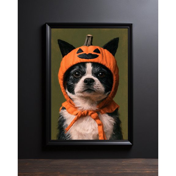 Halloween Dog Wall Art, Funny Pet In Pumpkin Costume Print, Cute, Spooky Dog Lover Poster, Poster Only