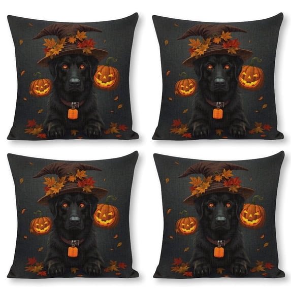 Halloween Dog with Witch Hat Linen toss pillowcase decoration pillowcase gifting preferred 18x18 inch cushion cover 4 sets sofa pillowcase sofa bedroom living room car
