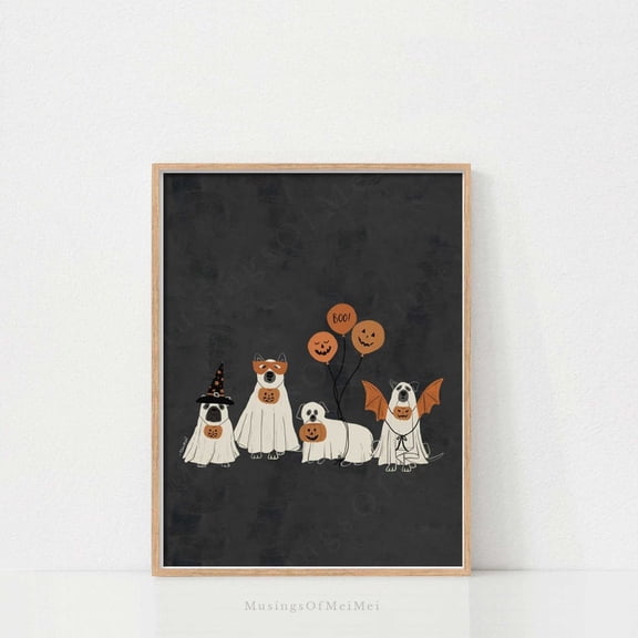 Halloween Dogs Art Print , Printable Wall Art, Halloween Art Print, Halloween Dog Family Print, Dog Lovers Halloween Art, Matte Canvas Stretched, Posters & Art Prints, Gift.