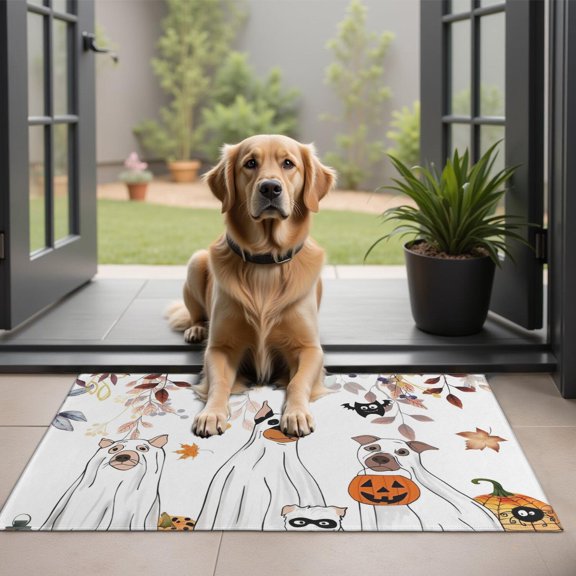 Halloween Dogs in Ghost Costumes Door Rugs,Washable Non Slip Door Mats Indoor,Decorative Door Mats,Entry Mat Indoor for Entrance,Bedroom,Kitchen,Bathroom,20"x32"