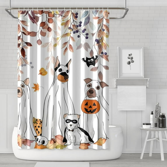Halloween Dogs in Ghost Costumes Shower Curtain 72"x72" ,Bathroom Decorative Shower Curtains Set with 12 Hooks,Modern Waterproof Washable Shower Curtain