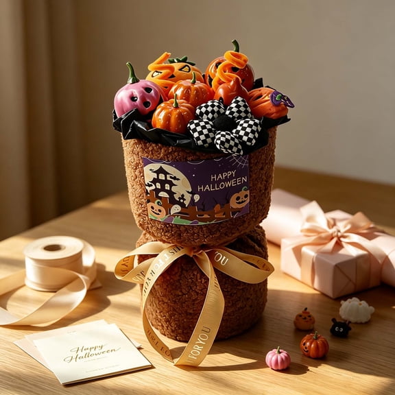 Halloween Doll Bouquet, Stuffed Animal Bouquet, Adorable Teddy Bear Flower Arrangement Gift for Kids, Birthday Valentine's Day Baby Shower Decoration