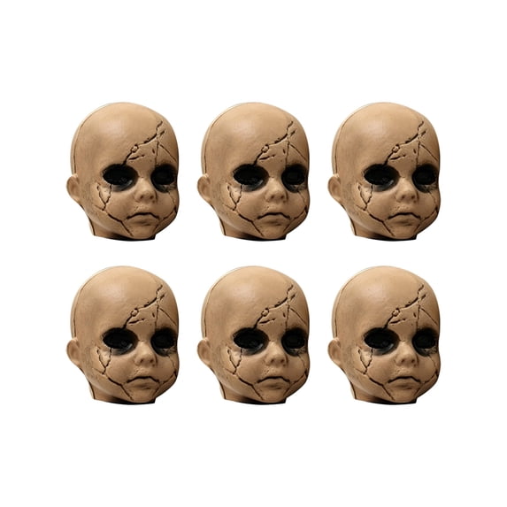 Halloween Doll Head Prop - 6pcs 3.9" Decorative Head for Escape Room and Party Scene Decor Brown
