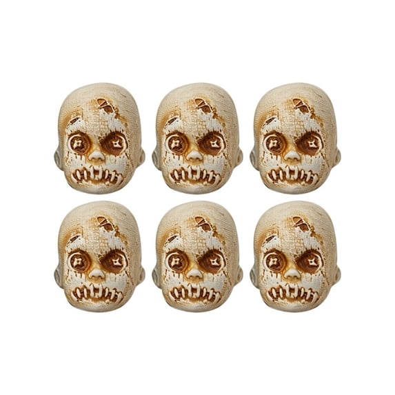 Halloween Doll Head Prop - 6pcs 3.9" Creepy Decorative Head for Escape Room and Party Scene Decor Yellow