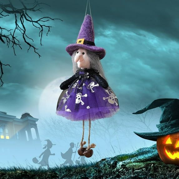 Halloween Doll Pendant - Gauze-Dress Decor with Black Cats, Witch, Pumpkin and Ghost Styles, Bells for Hanging Ornaments, Party & Home Decoration
