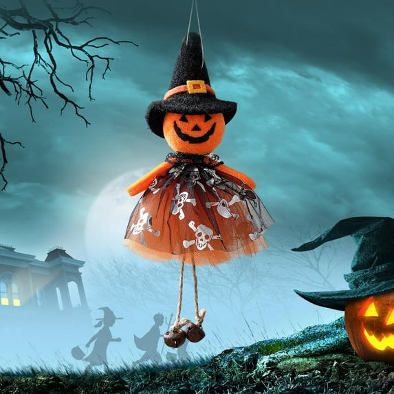 Halloween Doll Pendant - Gauze-Dress Decor with Black Cats, Witch, Pumpkin and Ghost Styles, Bells for Hanging Ornaments, Party & Home Decoration