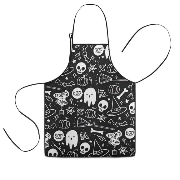 Halloween Doodle Elements Kids Aprons for Girls and Boys,Adjustable Neck Strap Toddler Aprons for Kids Cooking Baking,23.6"x19"
