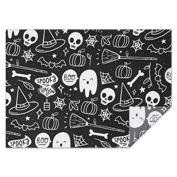 Halloween Doodle Elements Rectangle Tablecloth 60"x84",Waterproof Polyester Rectangle Table Cloth, Wipeable Spillproof Polyester Tablecloth for Dining, Camping, Indoor and Outdoor