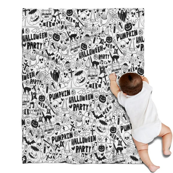 Halloween Doodle Halloween Elements Blanket,Comfortable Soft Flannel Throw Blanket,All Season,Warm Lightweight Blankets for Sofa Bed Couch Living Room Chair,30"x40"