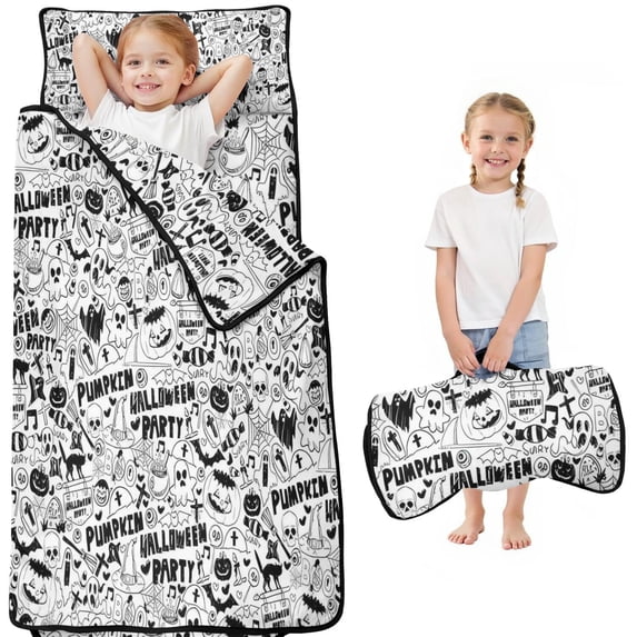Halloween Doodle Halloween Elements Toddler Nap Mats for Kids Preschool,51"x22" Sleeping Mat Bag or Kids,Toddler Sleeping Bag,Toddler Nap Mat or Daycare