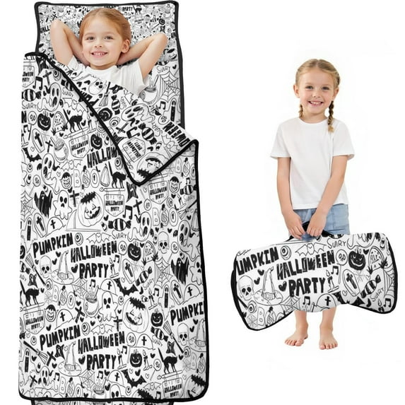 Halloween Doodle Halloween Elements Toddler Nap Mats for Kids Preschool,59"x22" Sleeping Mat Bag or Kids,Toddler Sleeping Bag,Toddler Nap Mat or Daycare
