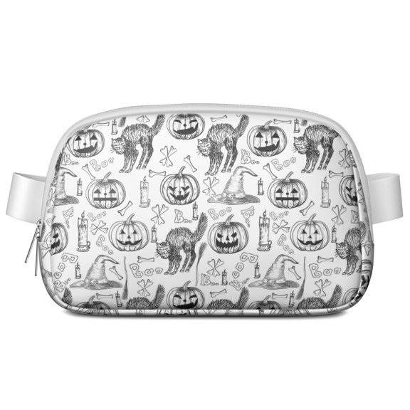 Halloween Doodle Icons Pattern Cute Fanny Packs for Women,Travel Waterproof Crossbody Fanny Bags Waist Purse for Women Anti Theft Adjustable Strap for Running Travel Cycling