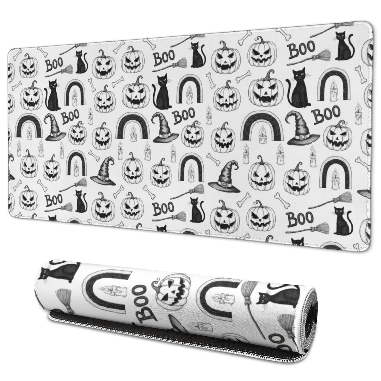 Halloween Doodle Icons Pattern Extended Large Mouse Pad, Gaming Desk ...