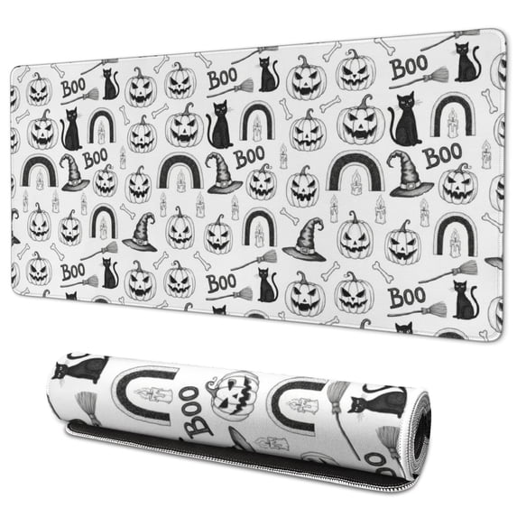 Halloween Doodle Icons Pattern Extended Large Mouse Pad, Gaming Desk ...