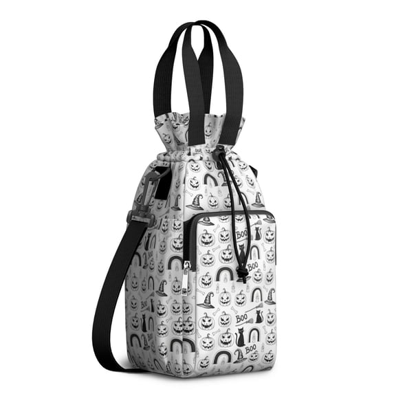Halloween Doodle Icons Pattern Water Bottle Holder with Strap ...