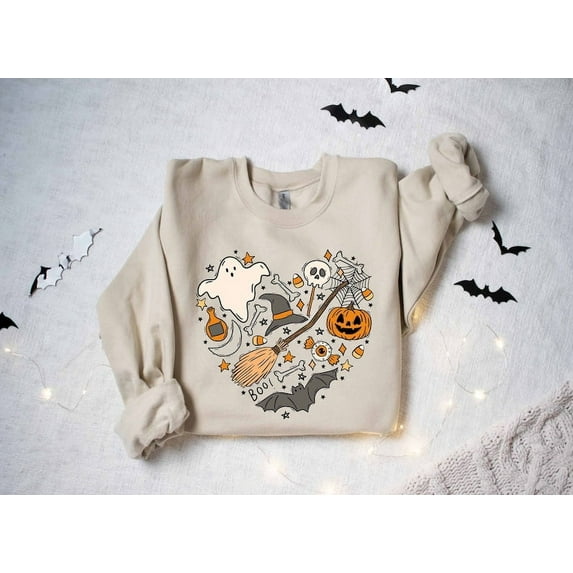 Halloween Doodles Hearth Sweatshirt Gift For Halloween, Cute Halloween Sweatshirt , Halloween Sweatshirt, Pumpkin Sweatshirt, Halloween Witch Sweatshirt TH030630