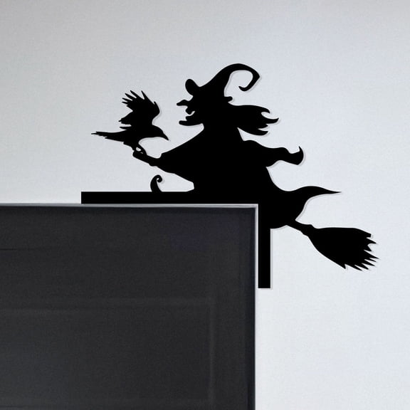 Halloween Door Corner Decoration Witch Riding Broomstick Pumpkin Bat Decoration Home and Party Door Corner Halloween Signs for Farmhouse Living Room Indoor Outdoor