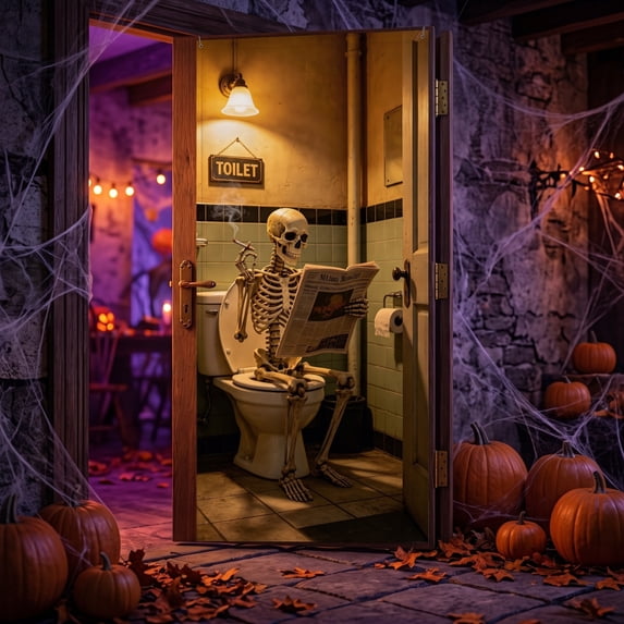 Halloween Door Cover 35.43x70.87 In, Polyester Festive Party Door Curtain Wall Decoration, Holiday Scene Backdrop Photo Prop