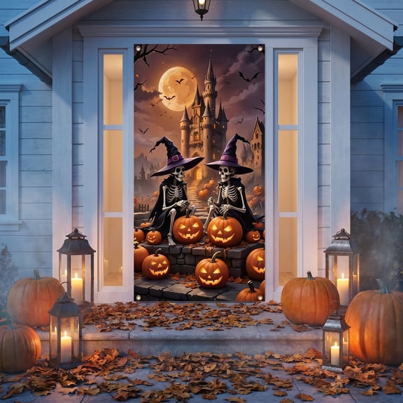 Halloween Door Cover Curtain, 71x35in Ghost Themed Door Wall Hanging Decor, Festival Party Scene Backdrop, and Spooky Entryway Accent, Great Gift for Spooky Home Stylists