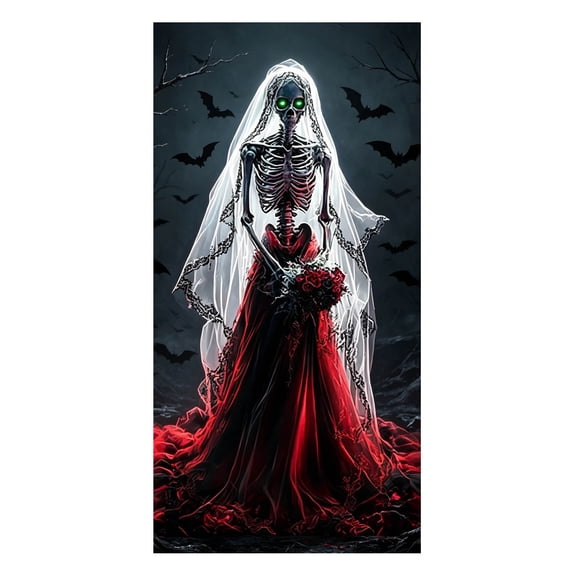Halloween Door Cover Decoration 35x71 Inch, Fabric Door Hanging Tapestry for Front Porch Indoor Outdoor Party Classroom, Spooky Festive Holiday Wrap