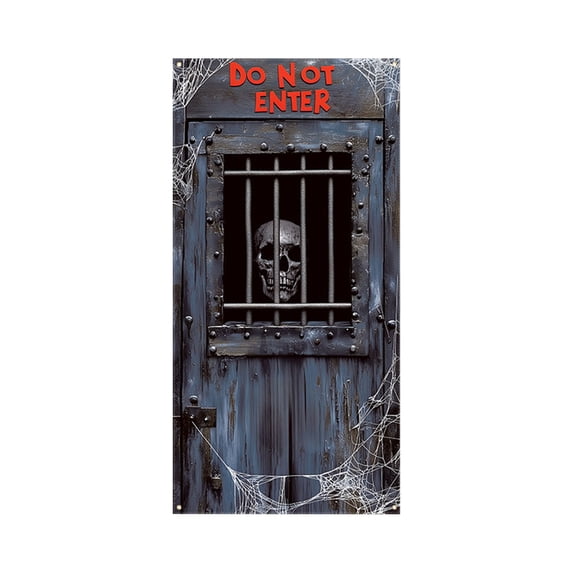 Halloween Door Cover, Do Not Enter Creepy Scary Halloween Door Banner for Front Porch Party Decoration 35*71 In B
