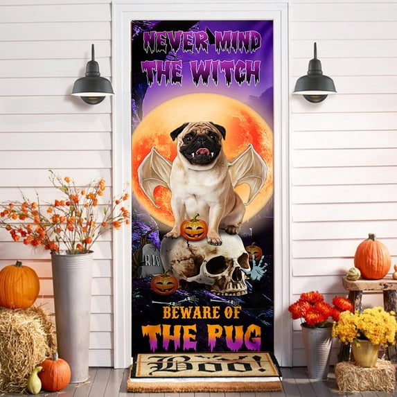 Halloween Door Cover, Halloween Decorations, Beware Of The Pug DBD2796Dv4 - 36" x 80"
