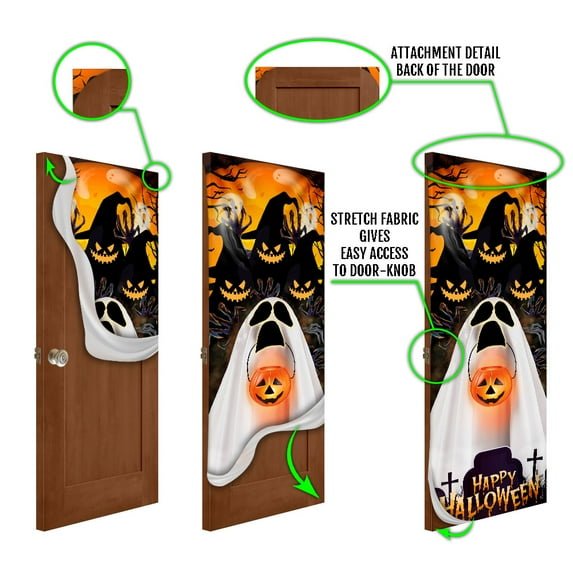Halloween Door Cover, Halloween Decorations, Happy Ghost ANL210D - 36" x 96"