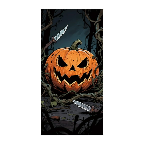 Halloween Door Cover, Large Reusable Ghost Pumpkins Moon Night Front Door Banner Spooky Poster for Porch Haunted House Carnival Party Outdoor Indoor Halloween Decoration, 70.8x35.4inches