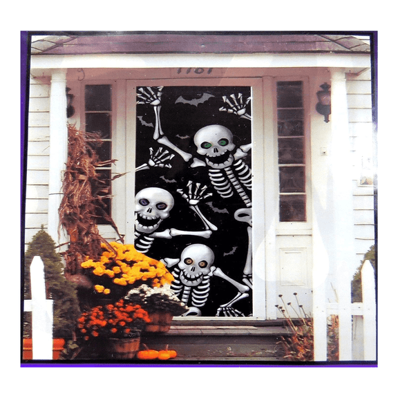 Halloween Door Cover Printed Skeleton Bone Backdrop 30x72-in. Halloween Home Front Door Bathroom Indoor Outdoor Decor Haunted House Spooky Holiday Party Props Decoration and Supplies