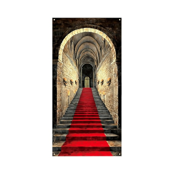 Halloween Door Curtain Decor, Polyester Scary Ghost Skull Print Party Backdrop for Porch Wall Window Decoration, Easy Install Horror Theme Hanging(D)