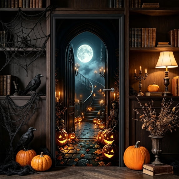 Halloween Door Curtain Decorations, 71" x 35" Door Cover | Door Curtain for Doorways, Entrances, Haunted Houses, and Halloween Parties, #09
