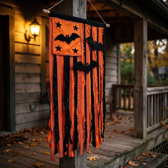 Halloween Door Curtain, Tattered Fringe Hanging Decoration with Bat Design Easy Setup Party Backdrop, Perfect for Front Door Window Wall Escape Room Home Halloween Decor