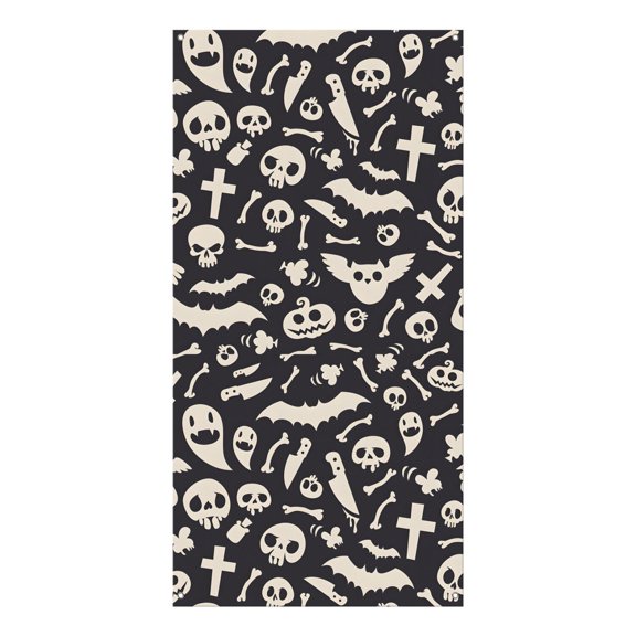 Halloween Door Curtain with Skeleton and Full Moon - 35.4x70.8 Inch Vintage Spooky Door Screen Decor