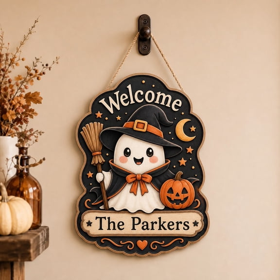 Halloween Door Decor Cute Ghost Witch Wooden Front Door Hanger for Personalized Halloween