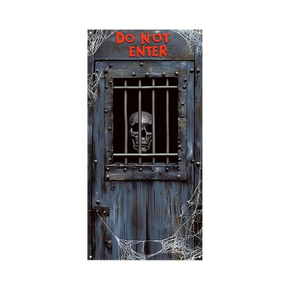 Halloween Door Decoration Cover, Large Fabric Party Decoration Halloween Sign for Front Door Halloween Party Supplies Indoor Outdoor(Terrifying Style)